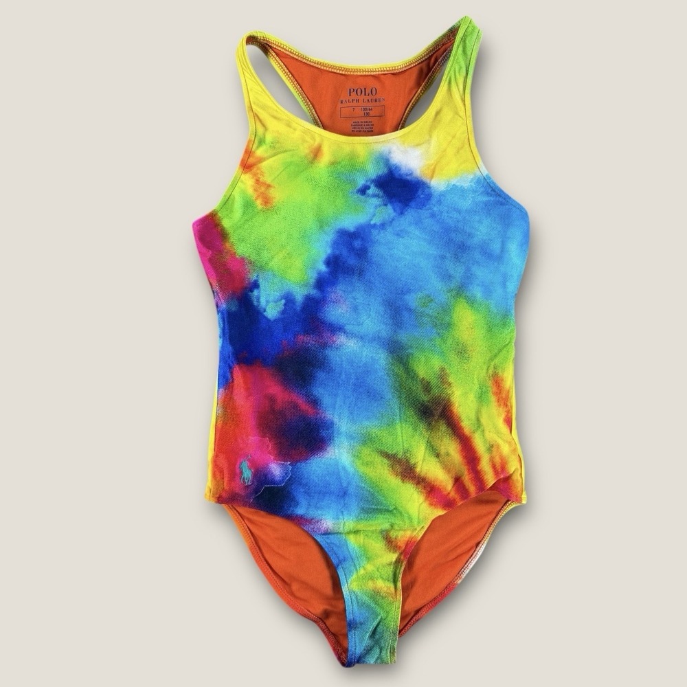 Polo Ralph Lauren‎ Girls Size 7 One Piece Swimsuit Tie Dye Colorful Racerback